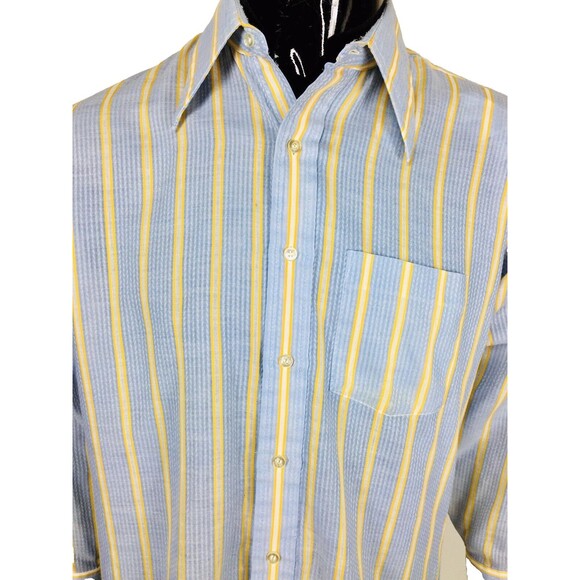 Vintage 60s Brocade Kent Arrow Perma Dagger Collar Striped Button-Down Shirt - Picture 4 of 7